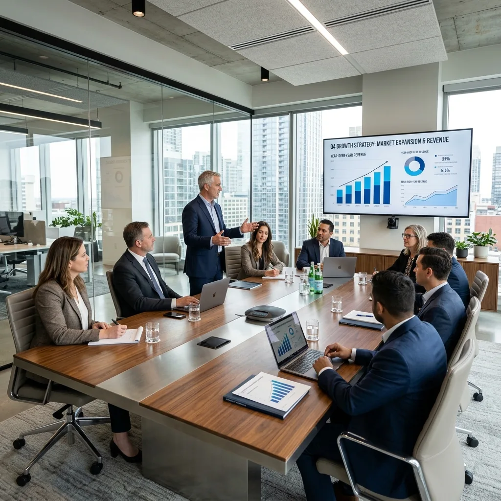 High-level corporate strategy consulting session inside an elite workspace at Skatt Business Park